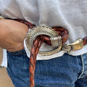 Braided Leather Belt with Silver Buckle